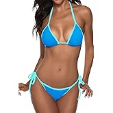 Suvimuga Women Two Piece Swimsuit Color Block Swimwear Halter String Triangle Bikini Sets
