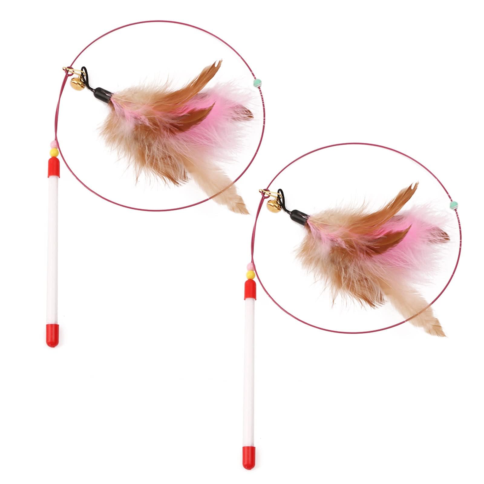 Cat Toys: 2 Pack Interactive Feather Teaser Wand with Bells - Catcher and Exerciser for Cats & Kittens