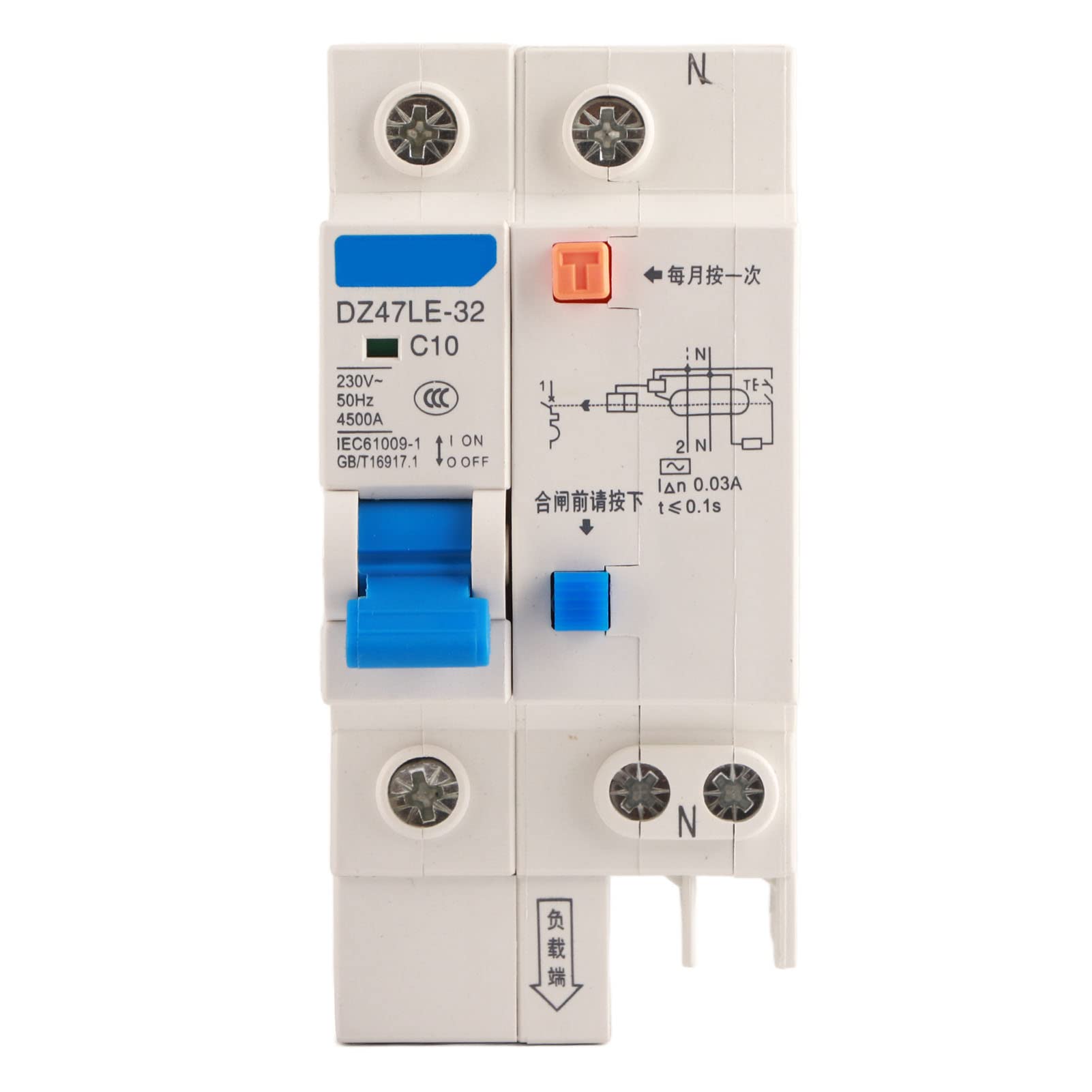 Miniature Circuit Breaker, DZ47LE-32 1P+N C10 10A Air Switch Circuit Breaker, Residual Circuit Breaker Over Current Leakage Protection, Breaker