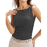 Cicy Bell Womens Boat Neck Tank Tops Summer Tight Ruched Sleeveless Shirts