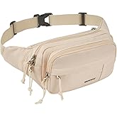 WATERFLY Fanny Pack Waist Packs: Large Crossbody Fanny Packs for Women Men with 5 Zipper Pockets Adjustable Strap Waist Bags Hip Pack for Traveling Cycling Running Hiking-White