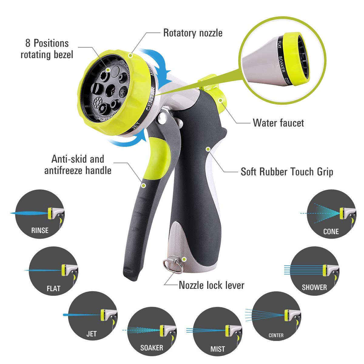 Reeple Expandable Garden Hose - New Water Hose Triple Nano- Latex Core, 3/4 Solid Brass Fittings, The Strongest Fabric, Flexible Expanding Hose with Metal 8 Function Spray Nozzle and Shut-Off Valve