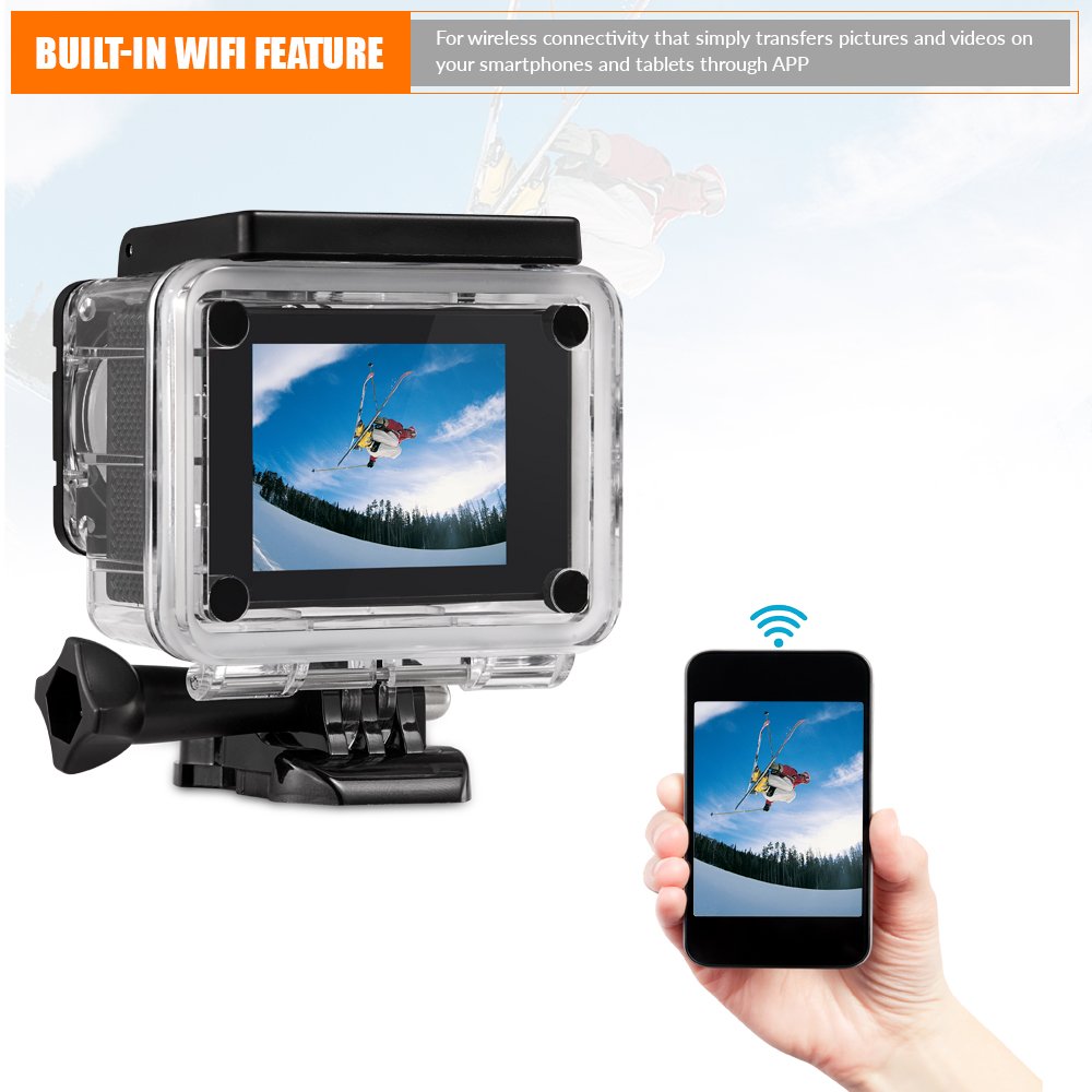 Action Cam 4k, icefox Unterwasser 30M Sport Action Kamera mit 2 wiederaufladbaren Akku, WIFI Fernbedienung, 2.0 Display, 1080P HD Aufnahme für Tauchen, Motorrad, Surfen, Bootfahren und Skifahren