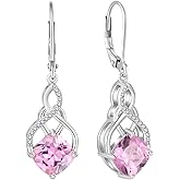 Rocayi Princess Cut Leverback Dangle Drop Earrings 925 Sterling Silver Infinity Knot Earrings Birthstone Jewelry Gifts for Women