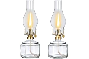 DNRVK Set of 2 Vintage Large Kerosene Lamp Classic Rustic Oil Lamps for Indoor Use Home Decor Clear Glass Kerosene Hurricane Lantern for Tabletop Decor Emergency Lighting Oil Lantern 11.4 Inch