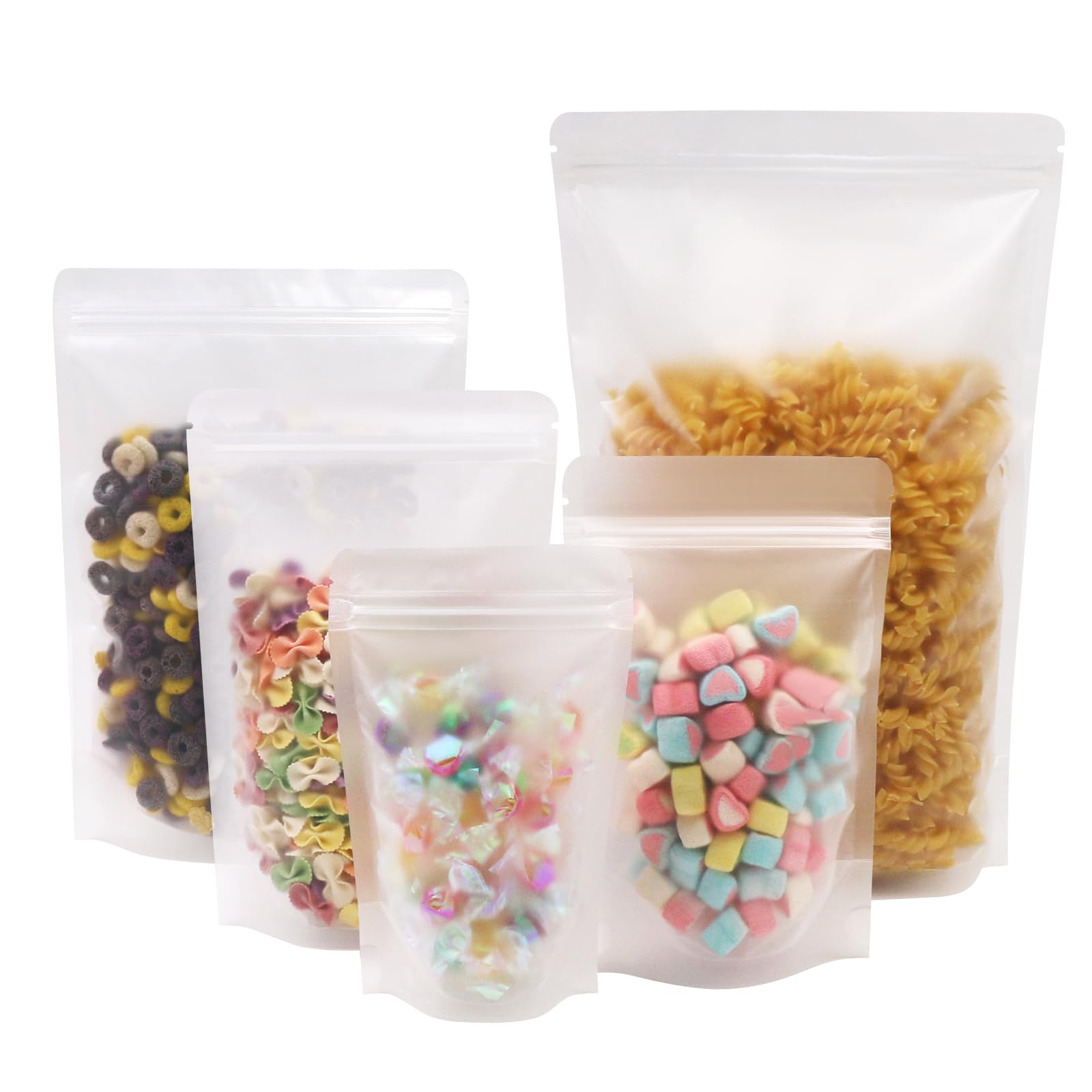 SumDirect 50pcs 13x20cm Matte Frosted Stand Up Food Bags, Zip Lock Stand-up Reusable Sealing Food Pouches Snack Packing Bag with Tear Notch Thicken Heat sealable for Storing, Snack Tea and Drinking