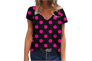 Generic Womens Polka Dot Short Sleeve Top Casual V Neck Top Summer Dressy Casual Tops Loose Fitting Print Tops for 2024