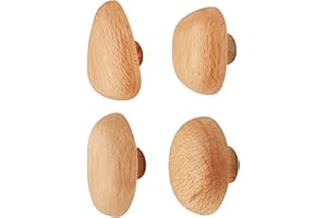 Wood Wall Hooks, 4PCS Heavy Duty Natural Wood Coat Hooks, Pebble Shape Decorative Wall Hangers for Hanging Towels, Clothes, B