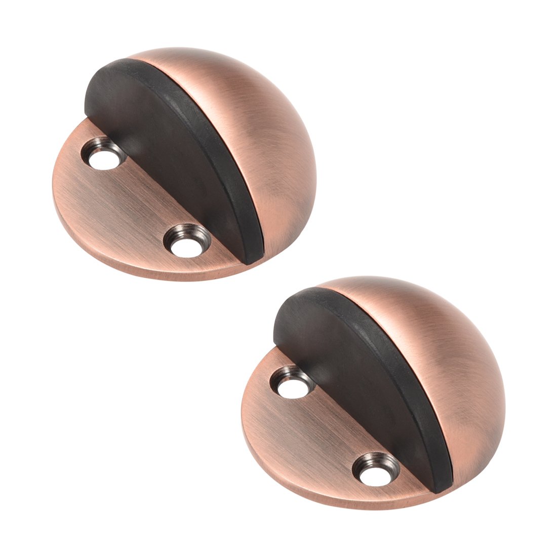 sourcing map Stainless Steel Floor Door Stopper with Rubber Bumper Adhesive/Screw Mounted Copper Tone 2pcs