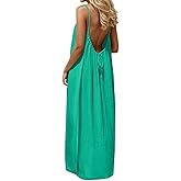 GaoCold Linen Backless Cami Dresses for Women Low Back Housedress Casual Flowy Maxi Dress Sleeveless Solid Open Back Sundress