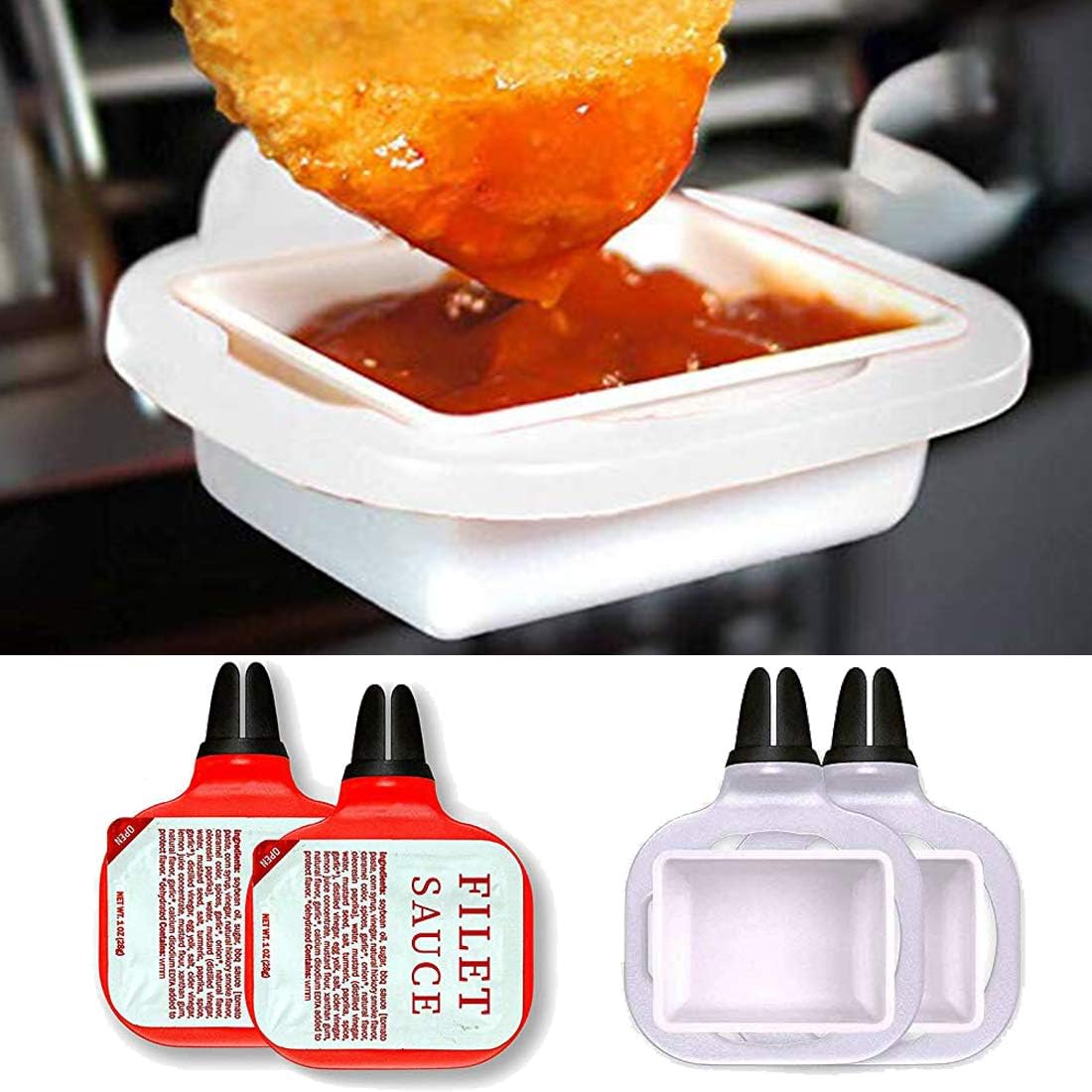 Adusa Dip Clip - An in-car sauce holder for ketchup and dipping sauces.(2 Pack) (White) (Red)