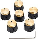 Musiclily Pro Universal Amp Push-on Knobs Black with Gold Aluminum Top 6Pcs | with Set Screw, for All Potentiometers Marshall Amplifier
