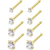 Hoeudjo Nose Studs Surgical Steel Cubic Zirconia Nose Rings Kit for Women Men Tiny Nose Stud Screw & Bone & L Shaped Nostril Piercing Jewelry 22-18 Gauge 8 Pieces 1.5mm 2mm 2.5mm 3mm