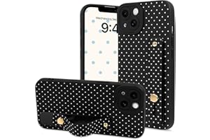 NITITOP Compatible with iPhone 14 Case with Wrist Strap Kickstand Cute Little Polka Dots Design for Women Men Girls Boys Soft