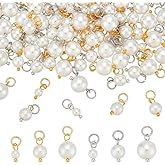 PH PandaHall 90Pcs 3 Sizes 2 Colors Freshwater Pearl Charms Pendant White Bead Pendant with Jump Rings for DIY Dangle Earring Necklace Bracelet Jewelry Making, 0.4~0.5"