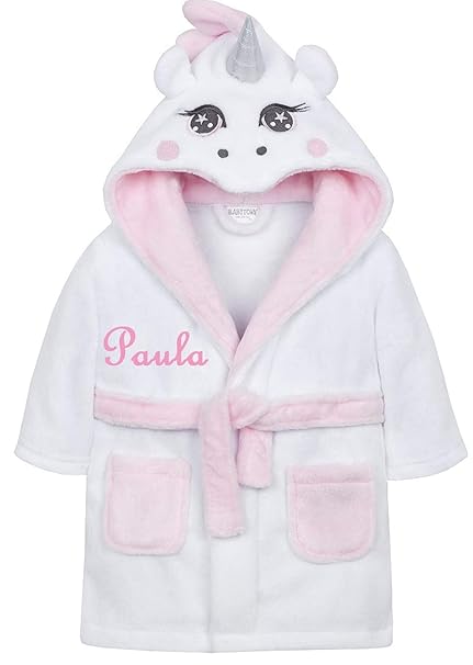 Wuff-Dogsworld Kuschliger Bademantel Einhorn mit Namen Bestickt Geschenk Kinder