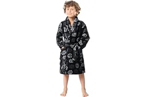 Leapsea Skull Print Boys Coral Fleece Bathrobe with Collar, Super Soft and Warm Pajama for Kid 7-16 Years