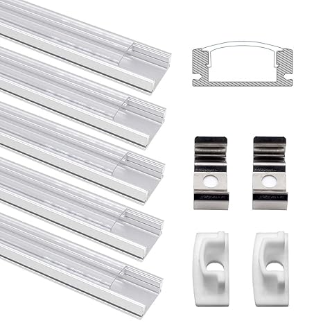 LED Aluminium Profil, Jirvyuk LED Aluminium Kanalprofil U -Form 5 Pack 1M/3.3ft Aluminium Extrusion Track klar Deckel Endkapp
