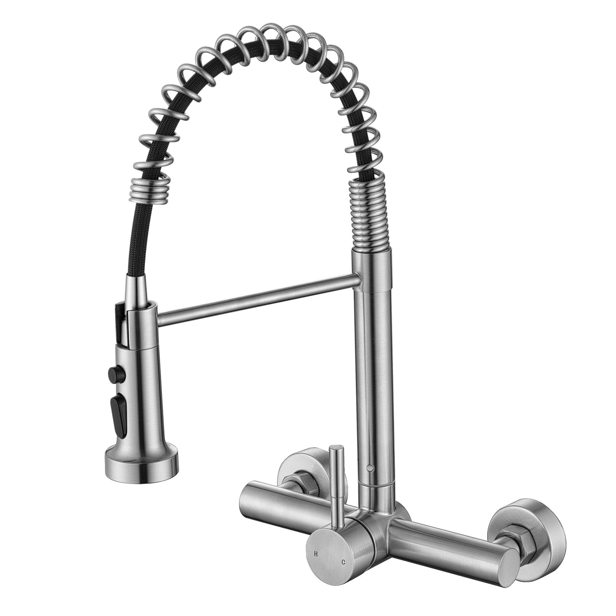 Photo 1 of ZHYICH Wall Mount Kitchen Faucet with Pull Out Sprayer, 8 Inch Center Commercial Kitchen Sink Faucet, Spot-Free Stainless Steel, Easy Controlled Cold and Hot Water