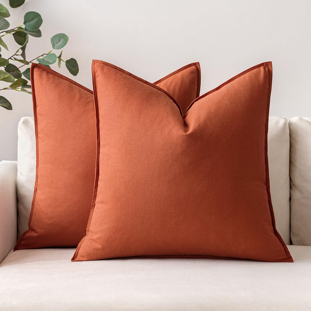 Photo 1 of MIULEE 24x24 Inch Pack of 2 Decorative Linen Pillow Covers Boho Farmhouse Modern Soft Accent Euro Shams Throw Pillows for Bed Neutral Cushion Covers Sofa Couch Living Room Home Decor, Burnt Orange