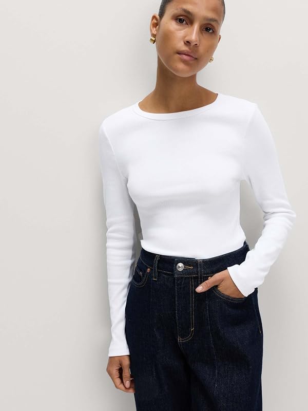 Top de algodão branco canelado macio UK 10 (EU 38)