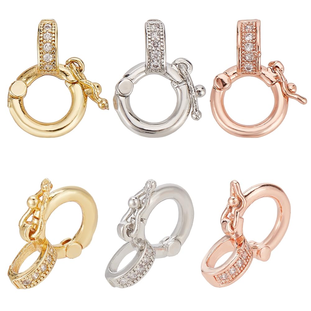 DELORIGIN 6pcs Fold Over Clasp 3 Color Twister Bail Clasps Necklace Extension Lock Clasp Connector Enhancer Click Clasp with Secure Lock Openable Clasp for Pendant Chain Bracelet Jewelry