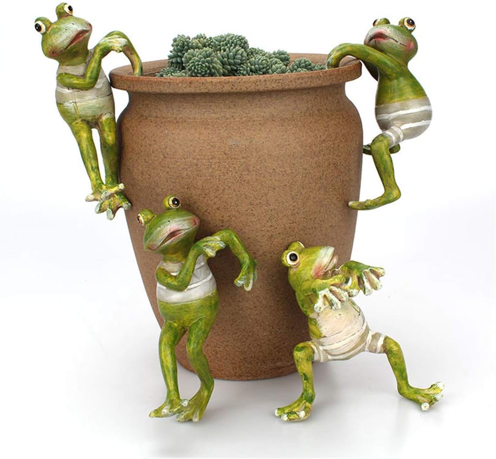 4 Pcs Climbing Frogs Creative Hanging Animal Potted Ornaments Miniature Fairy Garden Decors Art Craft Potted Hanger