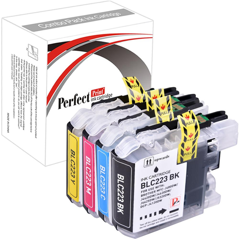 PerfectPrint Compatible Ink Cartridge Replacement for Brother DCP-J4120DW MFC-J4420DW J4620DW J4625DW J5320DW J5620DW J5625DW J5720DW LC223 (Black/Cyan/Magenta/Yellow, 4-pack)