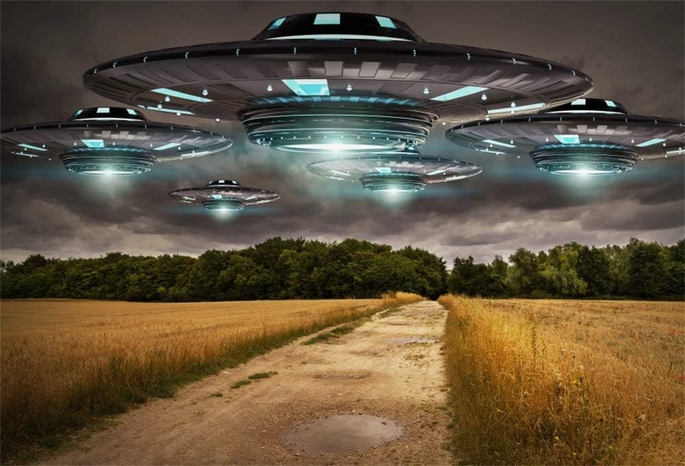 YongFoto 3x2m Vinyl Photo Backdrop UFO invasion on planet earth landascape 3D Background for Kids Boys Adult Birthday Photoshoot Personal Portrait Video Photography Studio Props Wallpaper