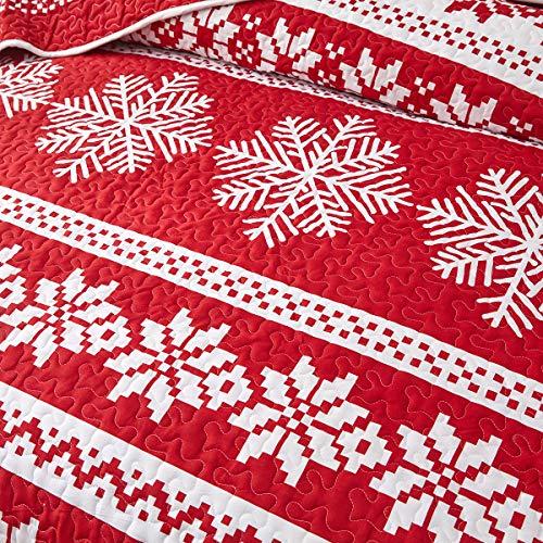 Uozzi Bedding Queen Quilt Set Christmas Red and White Snowflake Style Luxury Lightweight Coverlet Bedspread 1 Reversible Microfiber Quilt with 2 Pillow Shams for Holiday New Year Gift Choice - Thumbnail 6