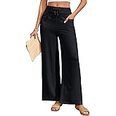 ALSOGO Women's Palazzo Pants Dressy Drawstring Elastic Waist Casual Wide Leg Trousers with Pockets 2025 Summer