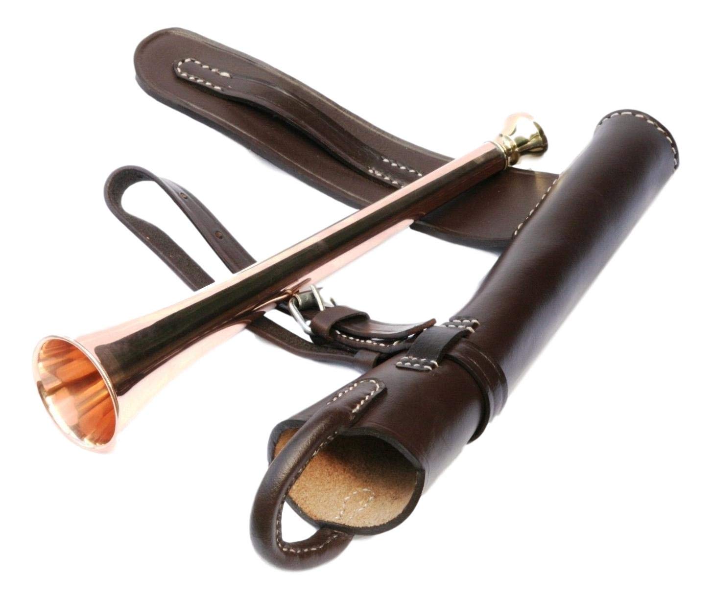 Gamekeepers Cottage gifts Copper Hunting Horn in Leather Case with Saddle Strap Horse Gift