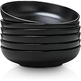 Selamica Ceramic 7.8 inch pasta bowls, 26 Ounce large serving porcelain salad soup bowls, dishwasher microwave safe, set of 6 (Black)
