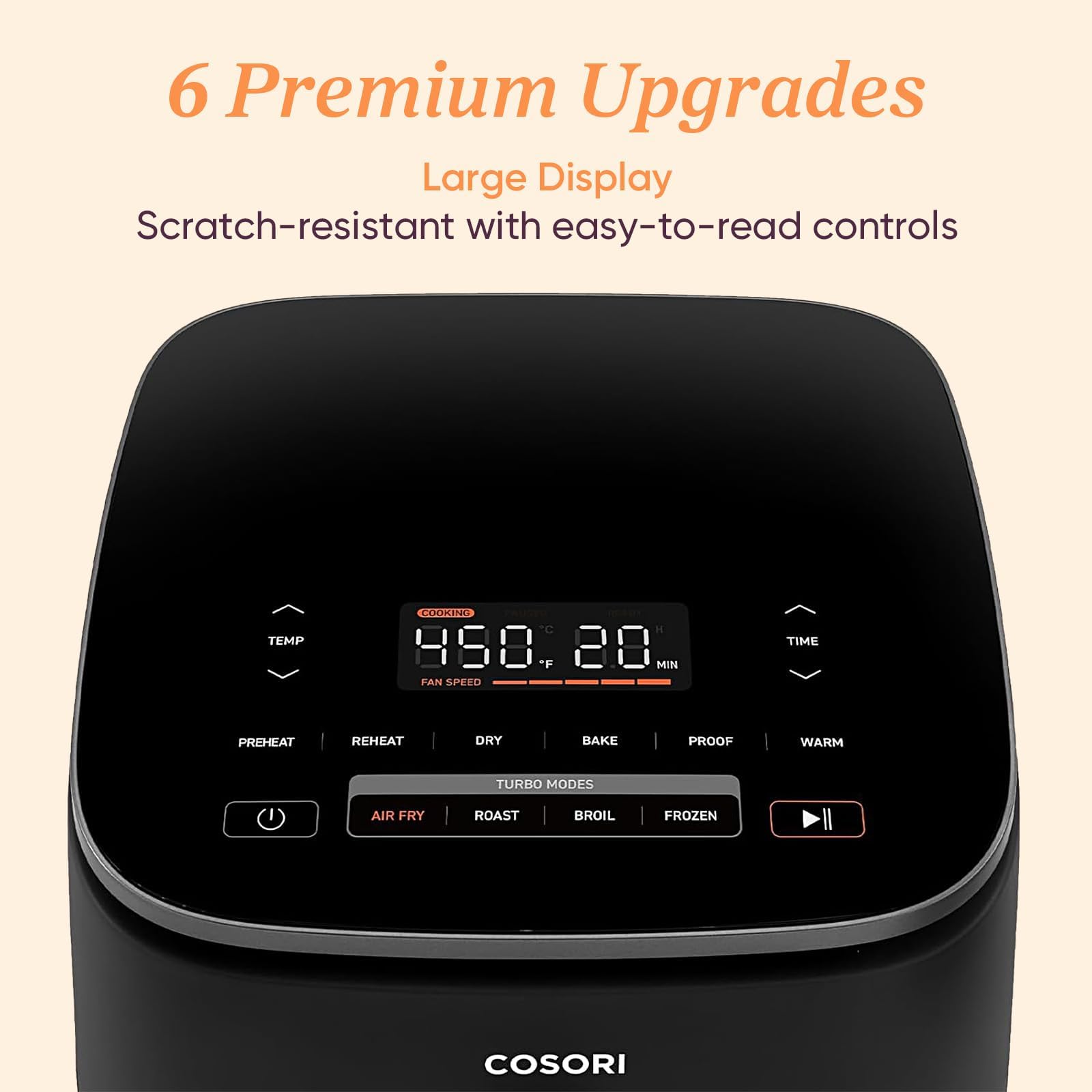 Cosori 9-in-1 TurboBlaze Air Fryer 6 Qt, Premium Ceramic Coating, 90°–450°F, Precise Heating for Even Results, Air Fry, Roast, Bake, Broil, Dry, Frozen, Proof, Reheat, Keep Warm, 120V