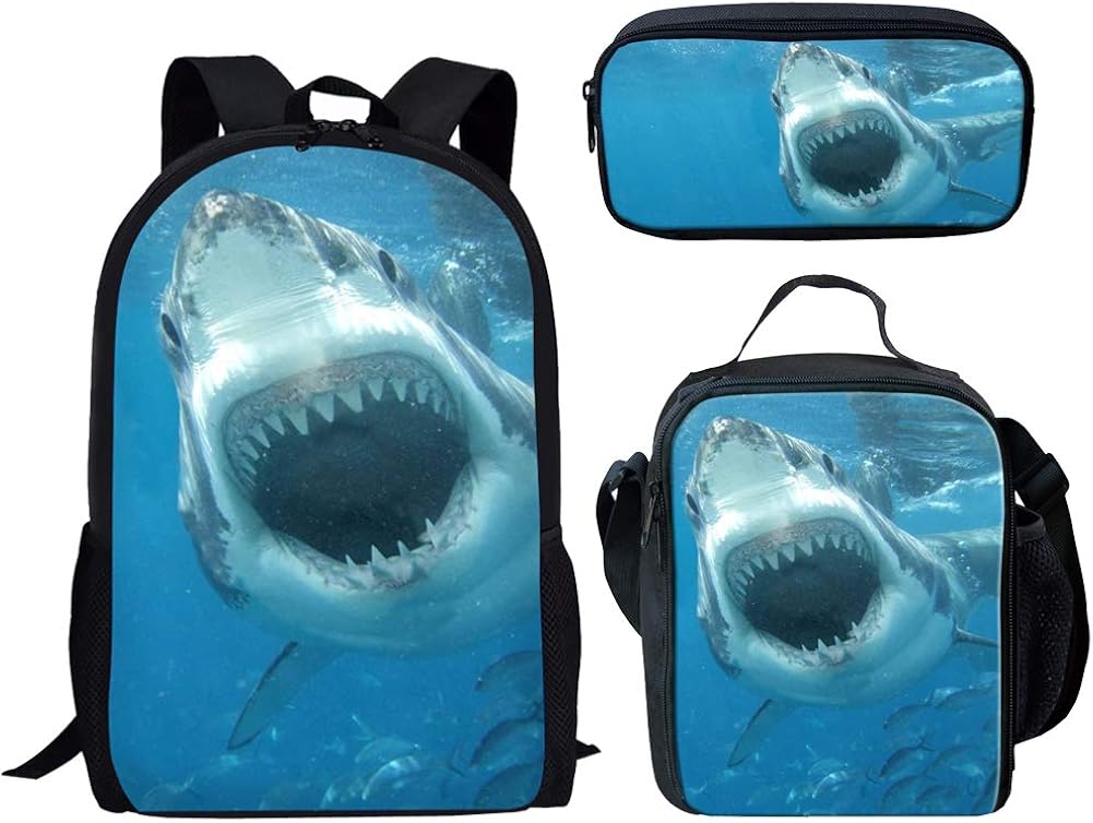3D Shark Backpack Set For Kids Boys Girls Animal School Bookbags with