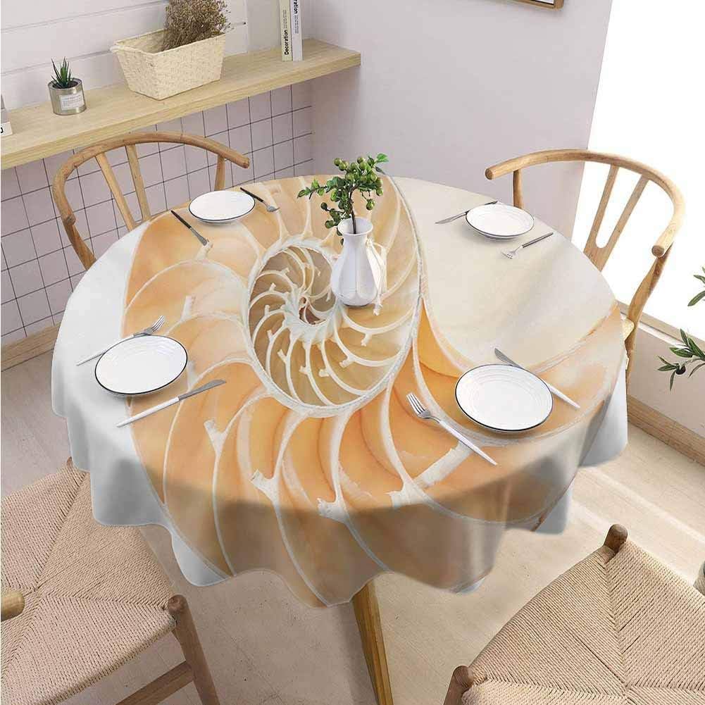 DILITECK Sacred Geometry Pad Round Tablecloth Nautilus Shell Showing The Chambers in Distance Curves Helix Hidden Print Picnic Cloth Diameter 70" Cream White