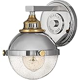 Hinkley Fletcher Single Light Vanity Wall Sconce, Vintage Industrial Fixture, Clear Seedy Glass, Bath and Beyond, Polished Ni