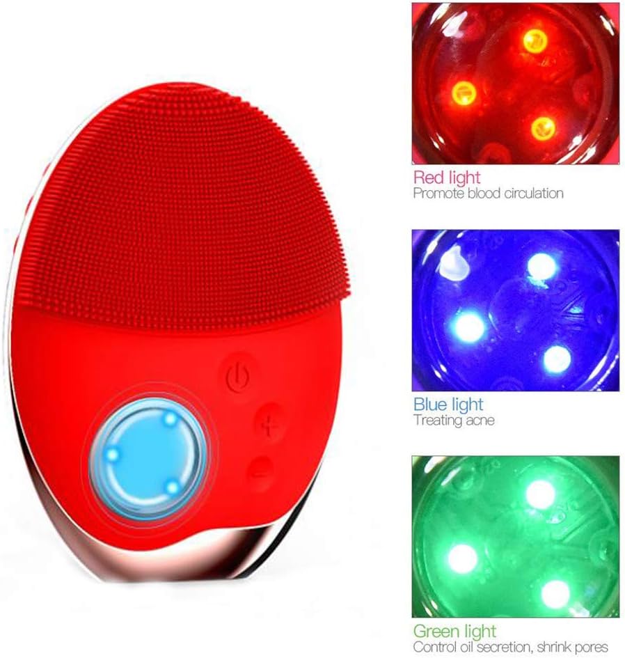 Facial Cleansing Brush Wireless Charging Ultrasonic Phototherapy Function 7-Speed Adjustment IPX7 Waterproof Face Wash Brush for All Types of Skin 3.74 * 2.91 * 1.18in