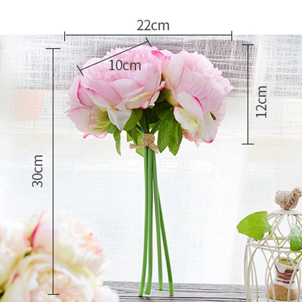 Flores artificiales, flores de seda de peonía, 5 ramos de cabeza para el hogar, ramo de boda, arreglos florales para decoración del hogar, fiesta, centros de decoración floral