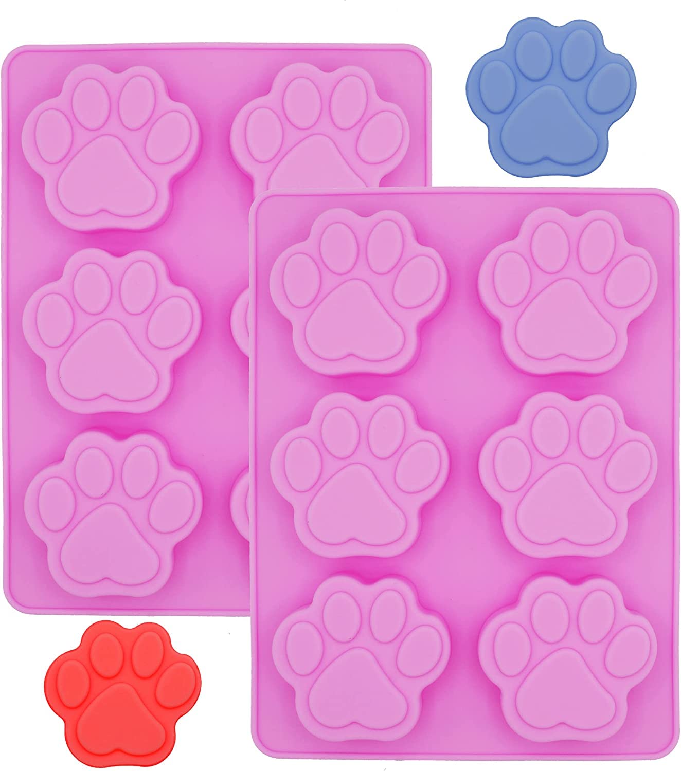 2PCS Silicone Cake Moulds, BREEZO Cat Paw Shaped 6-Cavity Silicone Chocolate Molds, Reusable Ice Cube Trays, Candy, Gummy, Jelly, Soap Molds DIY, Cookies Molds for Pets and Kids