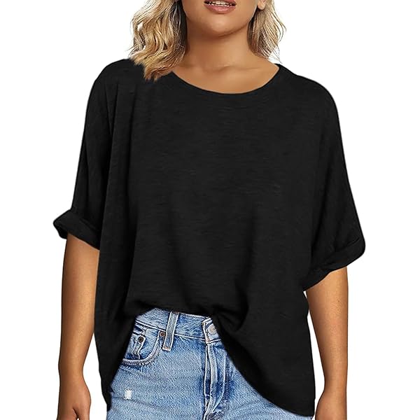 UEU Oversized Workout Shirts for Women Crew Neck Short