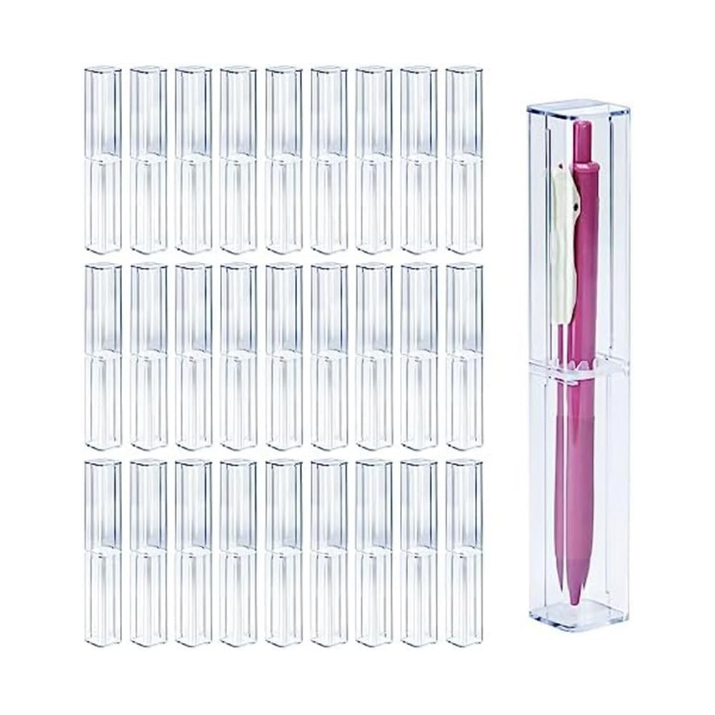 Dedjgoo 25Pcs Clear Acrylic Pencil Case Reusable Pen Gift Box Set Empty Plastic Pen Storage Container