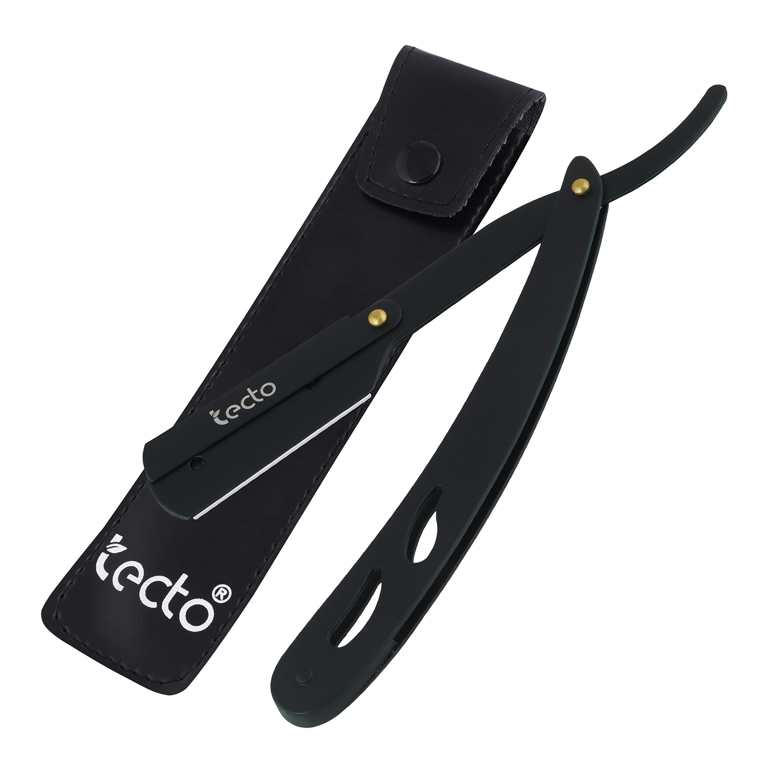 Tecto Straight Cut Throat Razor, Premium Quality Edge Matte Black for Moustache & Beard Shaving, Light Weight Single Blade, Professional Barber, Travel Pouch Included