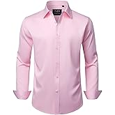 J.VER Men's Dress Shirts Solid Long Sleeve Stretch Wrinkle-Free Formal Shirt Business Casual Button Down Shirts