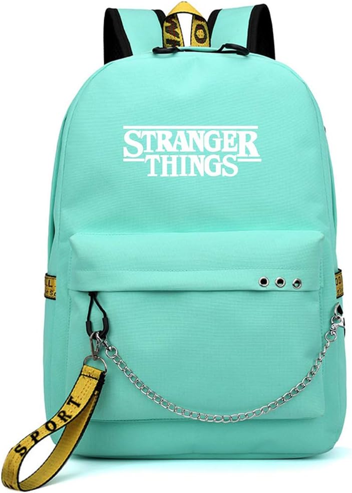 Stranger Things Backpack, Teen Girls Kids Eleven Cute 3D Large School Bags Boys Women Upside Down Laptop Backpacks Men Travel Rucksacks Bookbags Adult Shoulder Bags with USB Charging Port (Green-E)