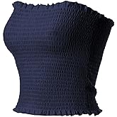 MixMatchy Women's Ruffled Smocking Crop Tube Tops Summer Casual Bandeau Top
