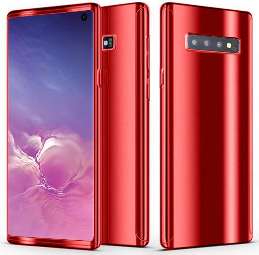 Galaxy S10 Plus Case, MBAPPE Hard PC Ultra Thin Plating Mirror All Cover Protection Case (Red)