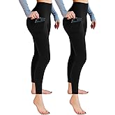 Leafigure 2 Pack Leggings with Pockets for Women, High Waisted Soft Leggings for Yoga Gym