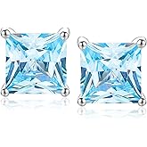 RANDES 925 Sterling Silver Birthstone Earrings for Women Small Stud Earrings Round/Princess Cut Gemstone Earrings Birthstone Jewelry
