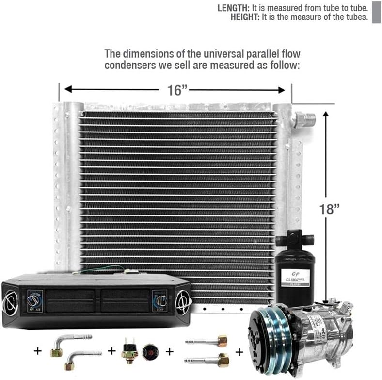 CLIMAPARTS AC Kit Universal Evaporator Underdash Unit Compressor and Condenser 18 x 16